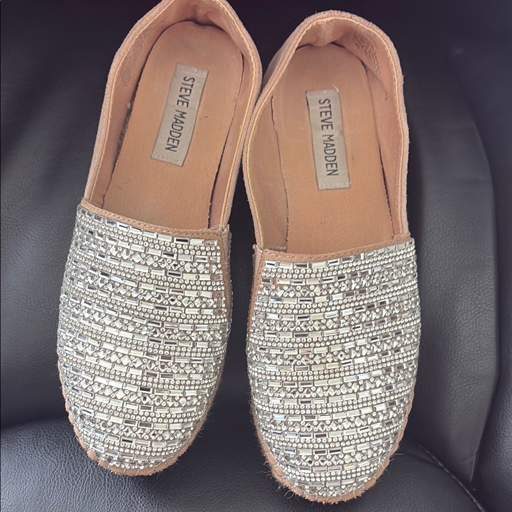 Steve Madden Silver Espadrilles with Tan Trim